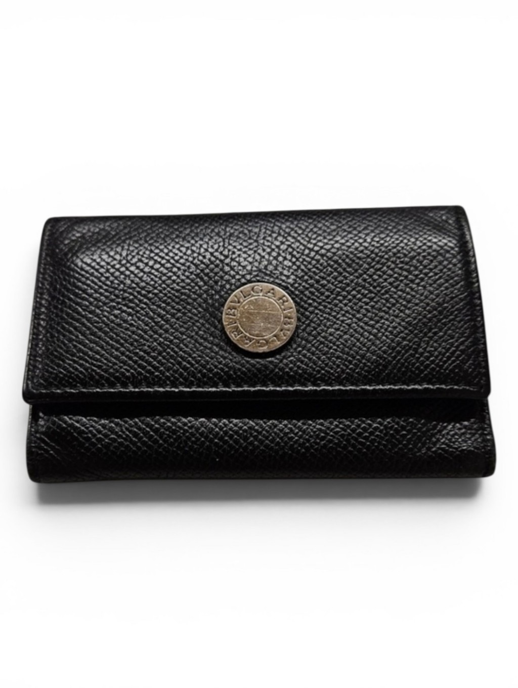 Bvlgari Leather Keyholder Wallet In Black Leather And Silver